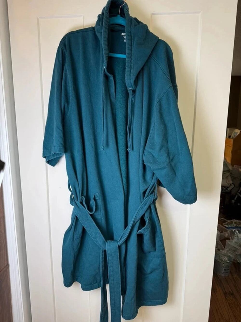 King Size 3X-4X shirt sleeve hooded bathrobe green
